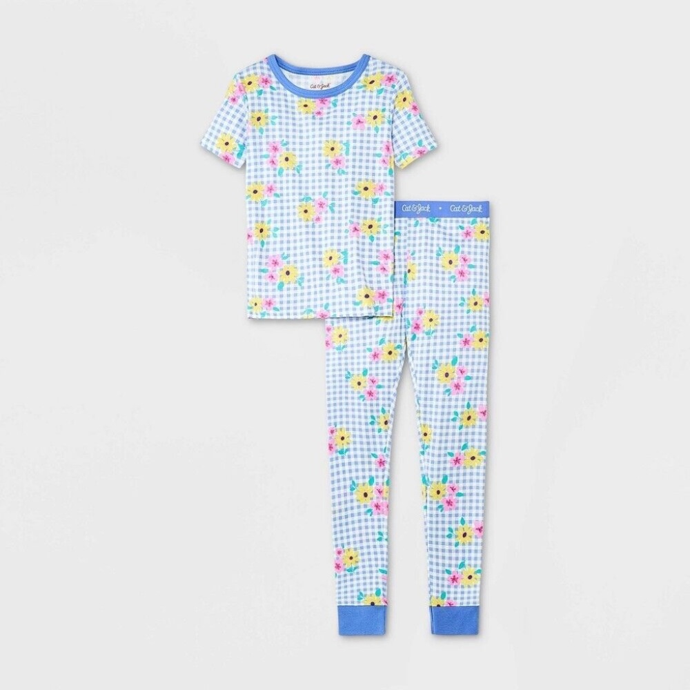 Cat & Jack Girls' 2pc Gingham Floral Pajama Set (NWT)